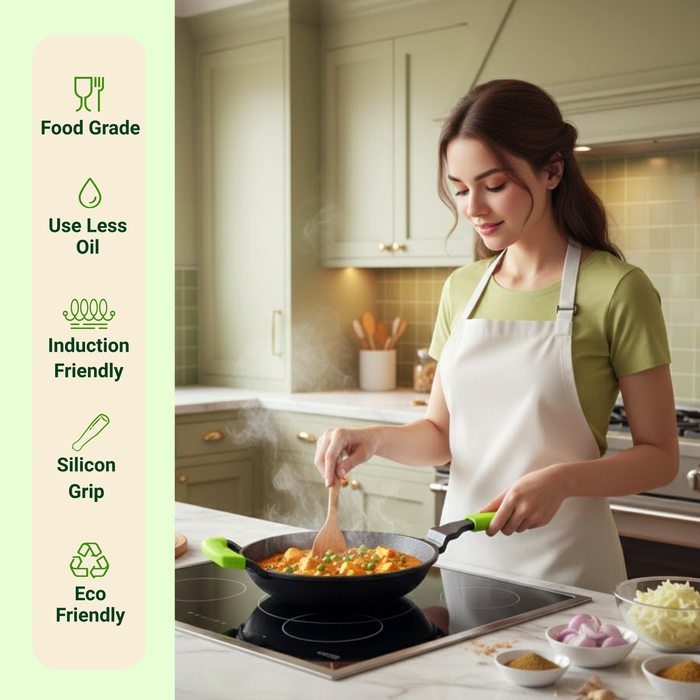 Ironium Cast Iron Pre-Seasoned Frying Pan With Long & Side Handle and Silicone Grips