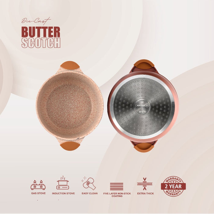 Butter Scotch Die Cast Non Stick Casserole With Glass Lid 24cm Dia, 4.2 Liters, Induction Base