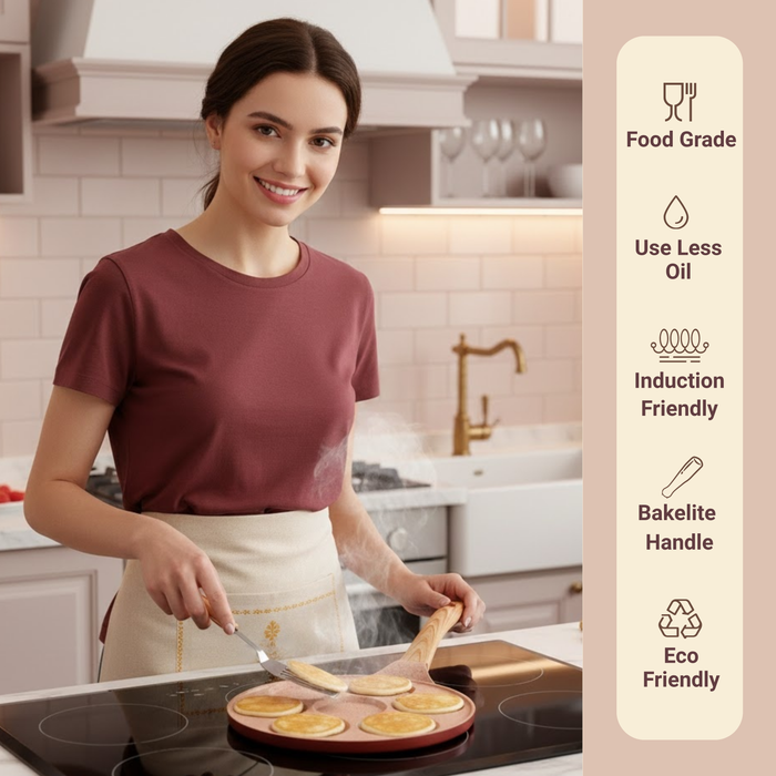 Butter Scotch Die Cast Non-Stick Triumph Tikki/Cake Pan/Mini Uttappam Tawa 7 Cavity, Induction Base