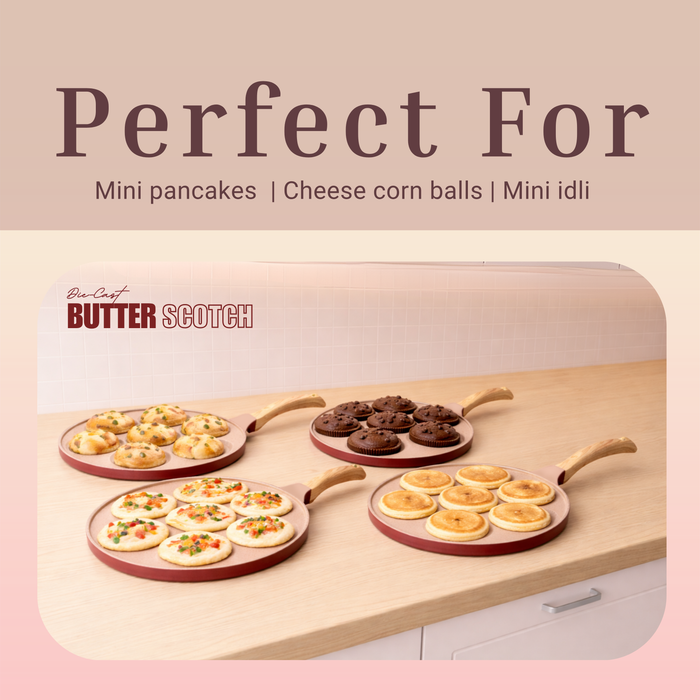 Butter Scotch Die Cast Non-Stick Triumph Tikki/Cake Pan/Mini Uttappam Tawa 7 Cavity, Induction Base