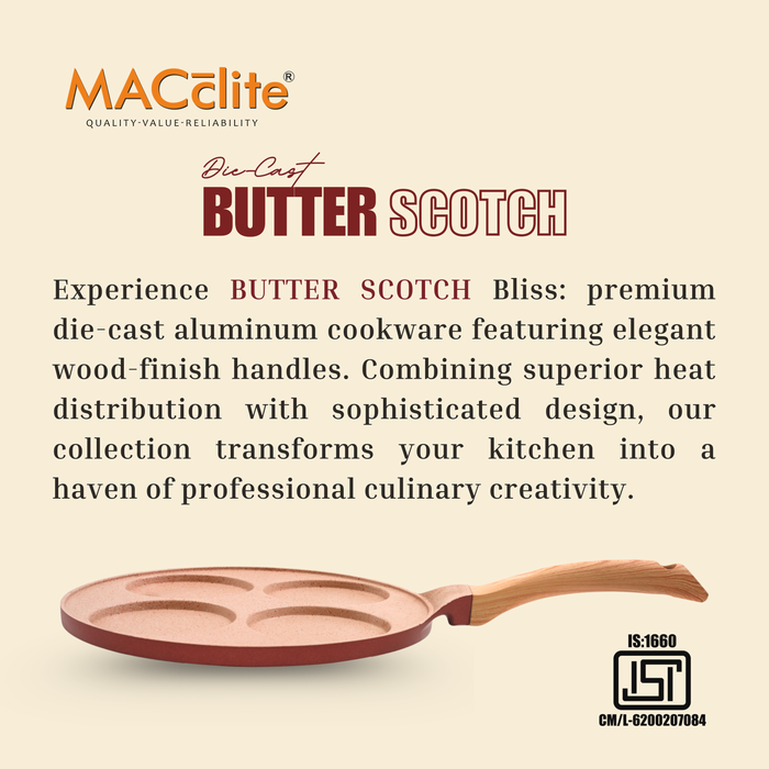 Butter Scotch Die Cast Non-Stick Triumph Tikki/Cake Pan/Mini Uttappam Tawa 4 Cavity, Induction Base