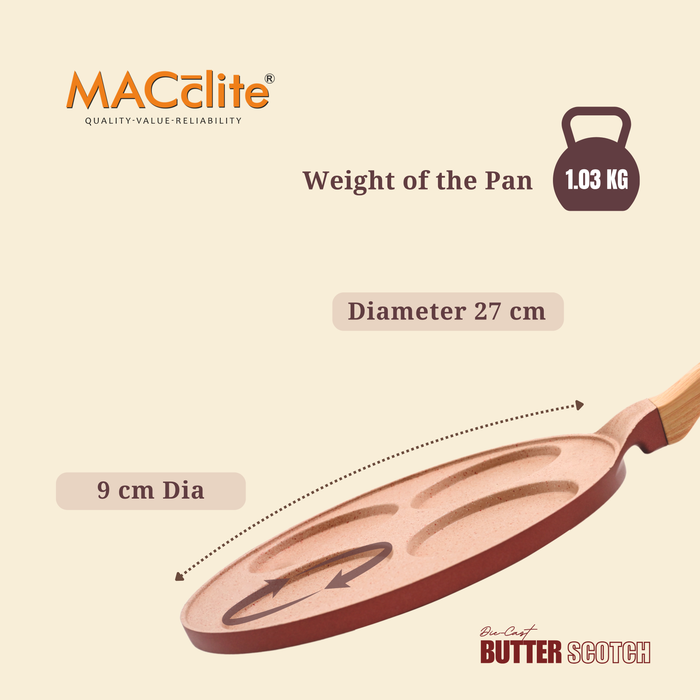 Butter Scotch Die Cast Non-Stick Triumph Tikki/Cake Pan/Mini Uttappam Tawa 4 Cavity, Induction Base