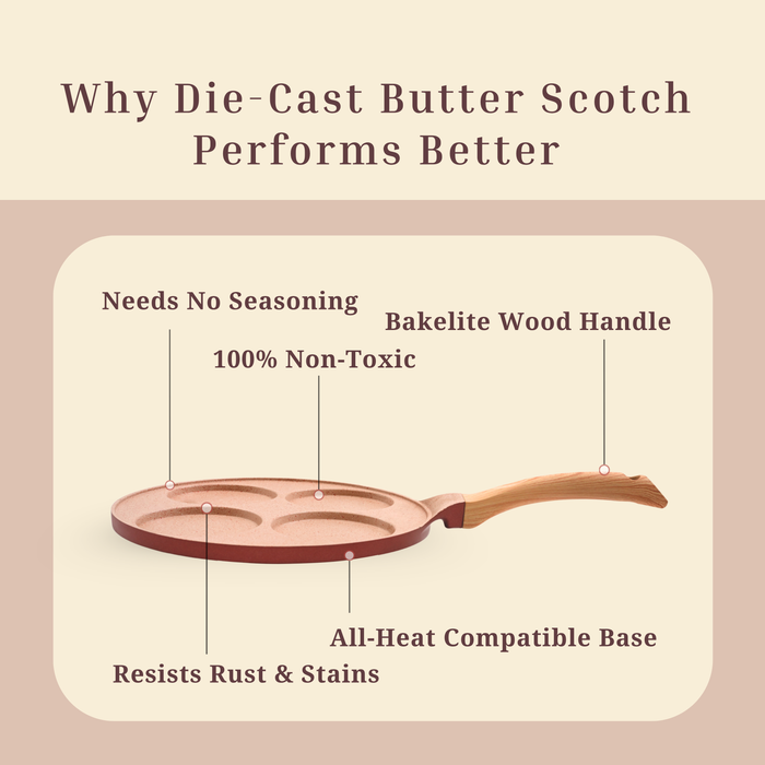 Butter Scotch Die Cast Non-Stick Triumph Tikki/Cake Pan/Mini Uttappam Tawa 4 Cavity, Induction Base