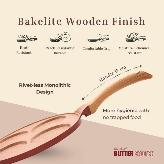 Butter Scotch Die Cast Non-Stick Triumph Tikki/Cake Pan/Mini Uttappam Tawa 4 Cavity, Induction Base