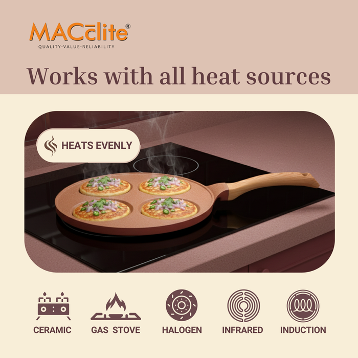 Butter Scotch Die Cast Non-Stick Triumph Tikki/Cake Pan/Mini Uttappam Tawa 4 Cavity, Induction Base