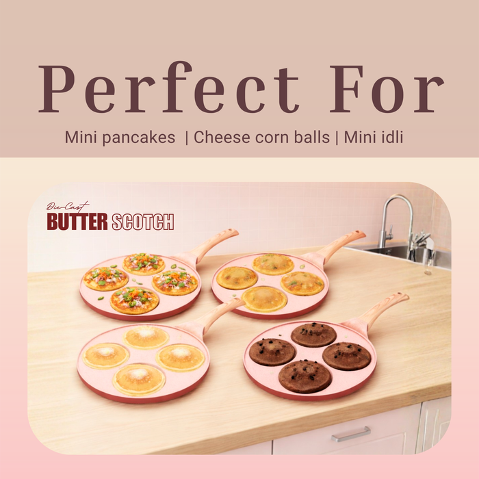 Butter Scotch Die Cast Non-Stick Triumph Tikki/Cake Pan/Mini Uttappam Tawa 4 Cavity, Induction Base