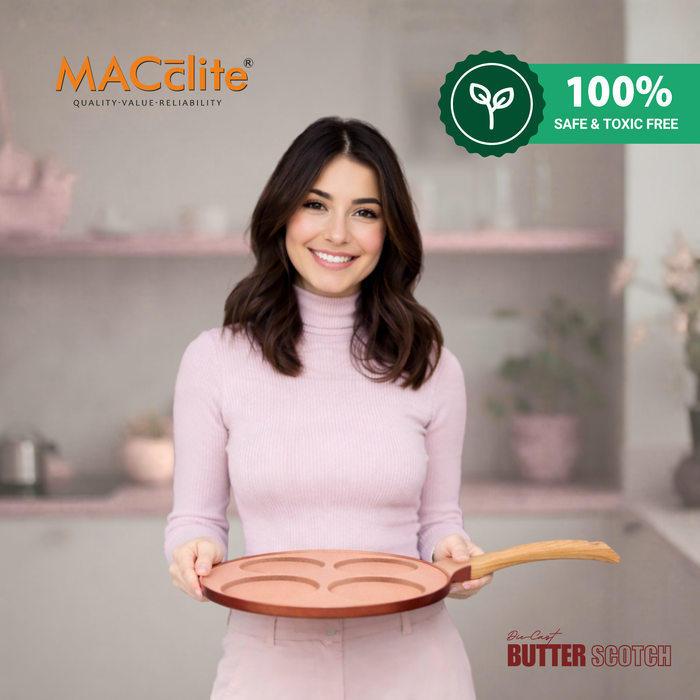 Butter Scotch Die Cast Non-Stick Triumph Tikki/Cake Pan/Mini Uttappam Tawa 4 Cavity, Induction Base