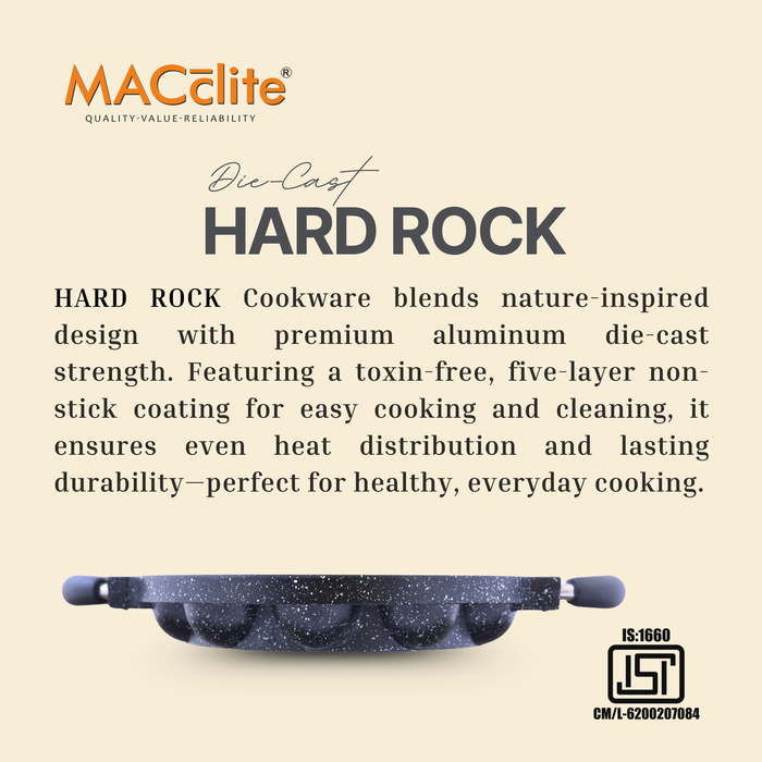 Hard Rock Die Cast Non Stick (Triumph series) Round Appe / Muffin Pan with Glass Lid 15 Cavity,  Induction Base