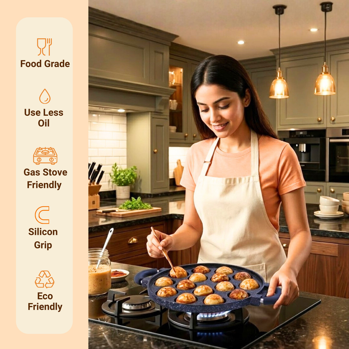 Hard Rock Die Cast Non Stick (Triumph series) Round Appe / Muffin Pan with Glass Lid 15 Cavity,  Induction Base