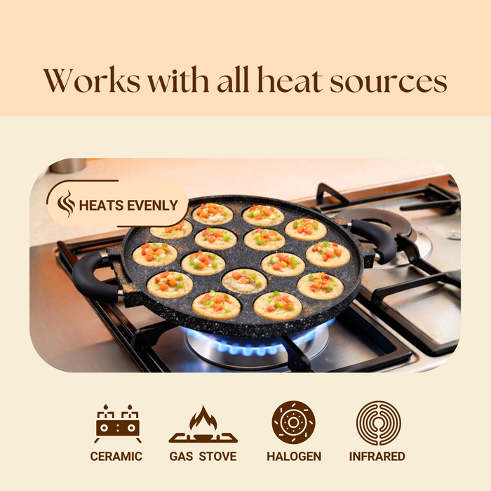 Hard Rock Die Cast Non Stick (Triumph series) Round Appe / Muffin Pan with Glass Lid 15 Cavity,  Induction Base