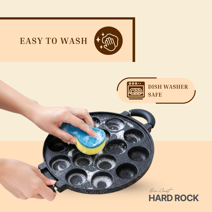 Hard Rock Die Cast Non Stick (Triumph series) Round Appe / Muffin Pan with Glass Lid 15 Cavity,  Induction Base