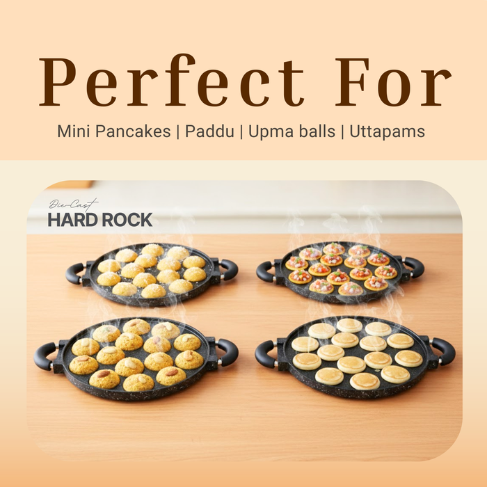 Hard Rock Die Cast Non Stick (Triumph series) Round Appe / Muffin Pan with Glass Lid 15 Cavity,  Induction Base