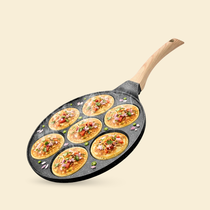Hard Rock Die Cast Non-Stick IB Triumph Plain Tikki/Cake Pan/Mini Uttappam Tawa 7 Cavity
