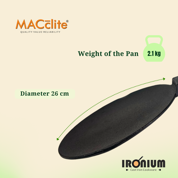 Ironium Cast Iron Pre-Seasoned Concave Tawa with Long Handle and Silicone Grip