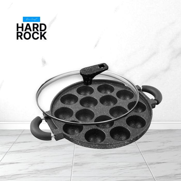 Hard Rock Die Cast Non Stick (Triumph series) Round Appe / Muffin Pan with Glass Lid 15 Cavity,  Induction Base