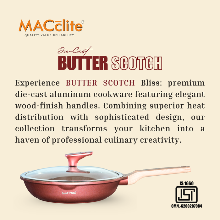 Butter Scotch Die Cast Non Stick Triumph Frying Pan with galss lid,  Induction Base