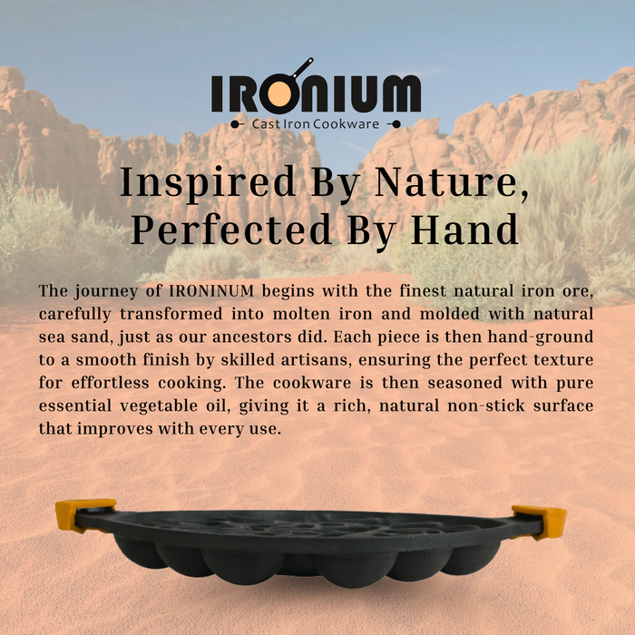 Ironium Cast Iron Pre-Seasoned Daimond Panniyarkal 21 Pits With 2 Side Handle and Silicone Grips