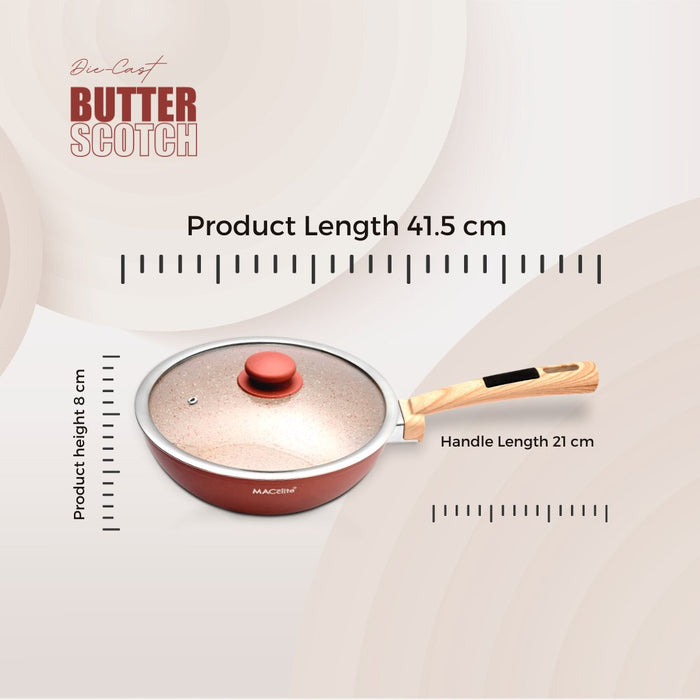 Butter Scotch Die Cast Non Stick Wok With Glass Lid 20cm Dia, 1.8 Liters, Induction Base