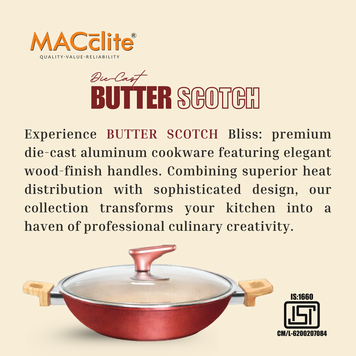 Butter Scotch Die Cast Non Stick Triumph Kadai With Glass Lid, Induction Base