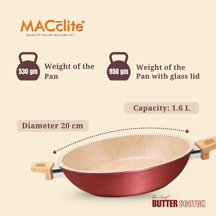 Butter Scotch Die Cast Non Stick Triumph Kadai With Glass Lid, Induction Base