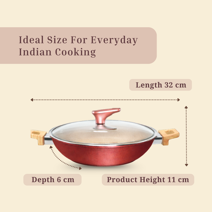 Butter Scotch Die Cast Non Stick Triumph Kadai With Glass Lid, Induction Base