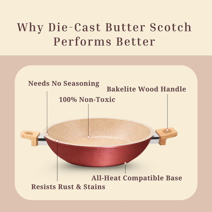 Butter Scotch Die Cast Non Stick Triumph Kadai With Glass Lid, Induction Base