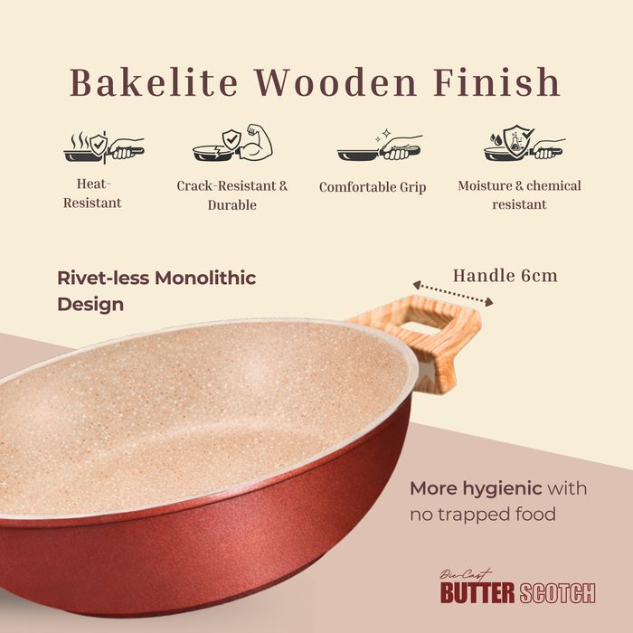 Butter Scotch Die Cast Non Stick Triumph Kadai With Glass Lid, Induction Base
