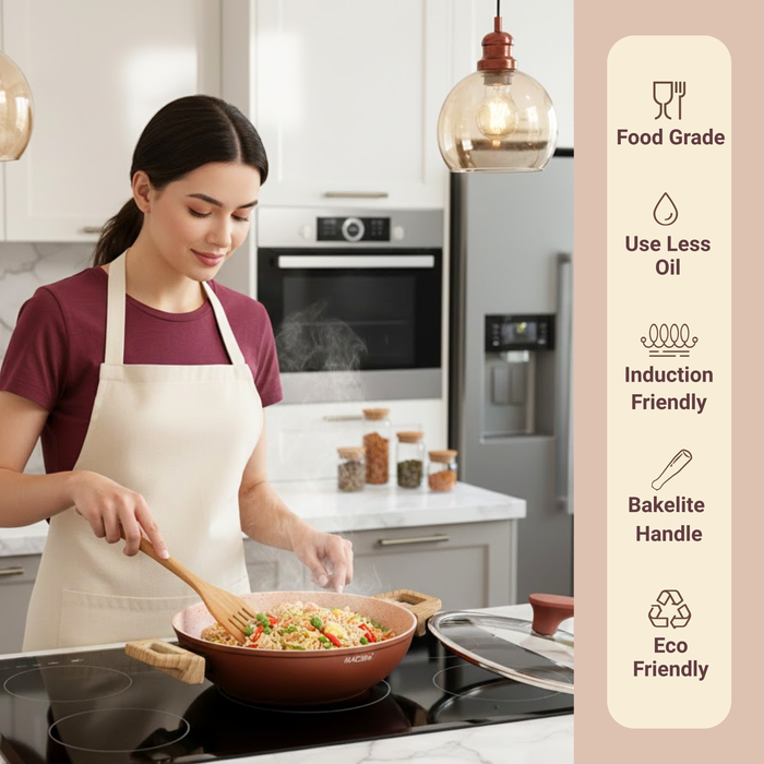 Butter Scotch Die Cast Non Stick Triumph Kadai With Glass Lid, Induction Base
