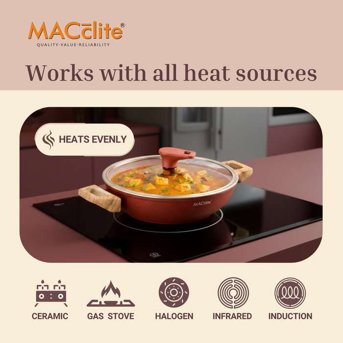 Butter Scotch Die Cast Non Stick Triumph Kadai With Glass Lid, Induction Base