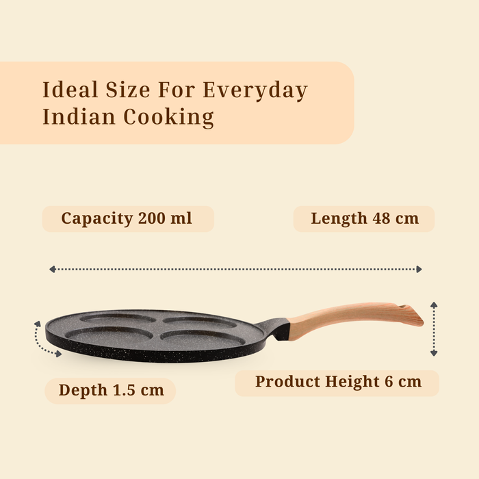 Hard Rock Die Cast Non-Stick IB Triumph Plain Tikki/Cake Pan/Mini Uttappam Tawa 4 Cavity