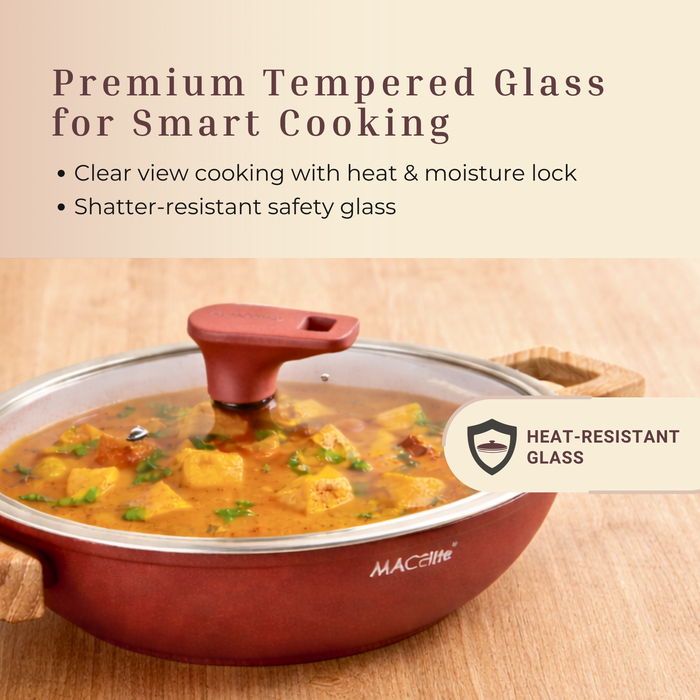 Butter Scotch Die Cast Non Stick Triumph Kadai With Glass Lid, Induction Base