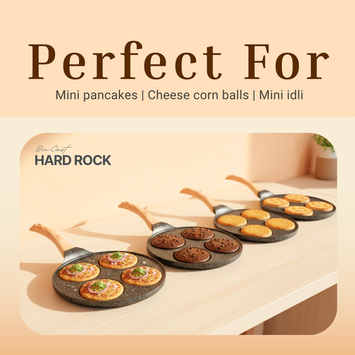 Hard Rock Die Cast Non-Stick IB Triumph Plain Tikki/Cake Pan/Mini Uttappam Tawa 4 Cavity