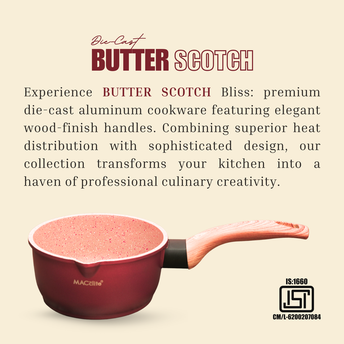 Butter Scotch Die Cast Non Stick Sauce Pan 16cm Dia, 1.4 Liters, Induction Base