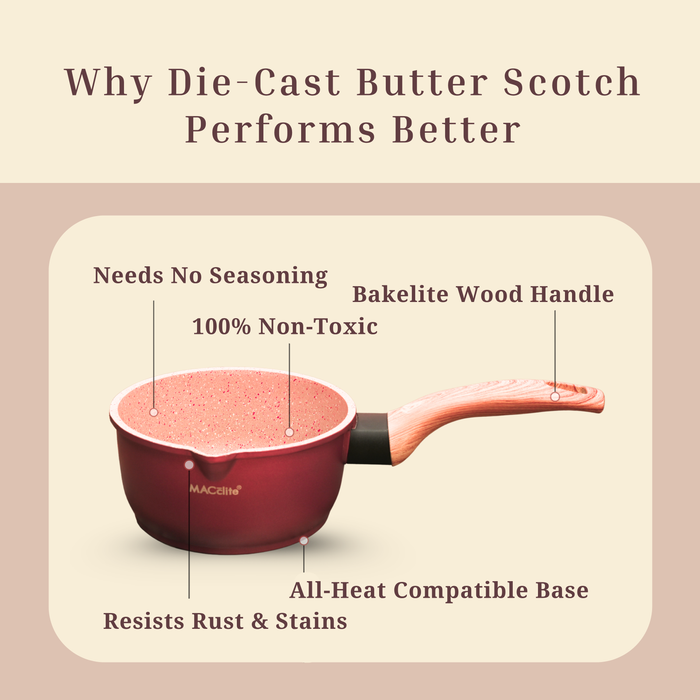 Butter Scotch Die Cast Non Stick Sauce Pan 16cm Dia, 1.4 Liters, Induction Base