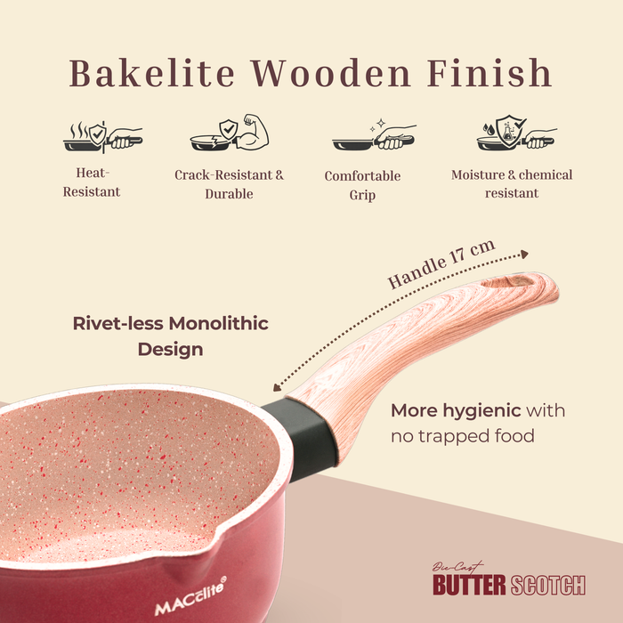 Butter Scotch Die Cast Non Stick Sauce Pan 16cm Dia, 1.4 Liters, Induction Base