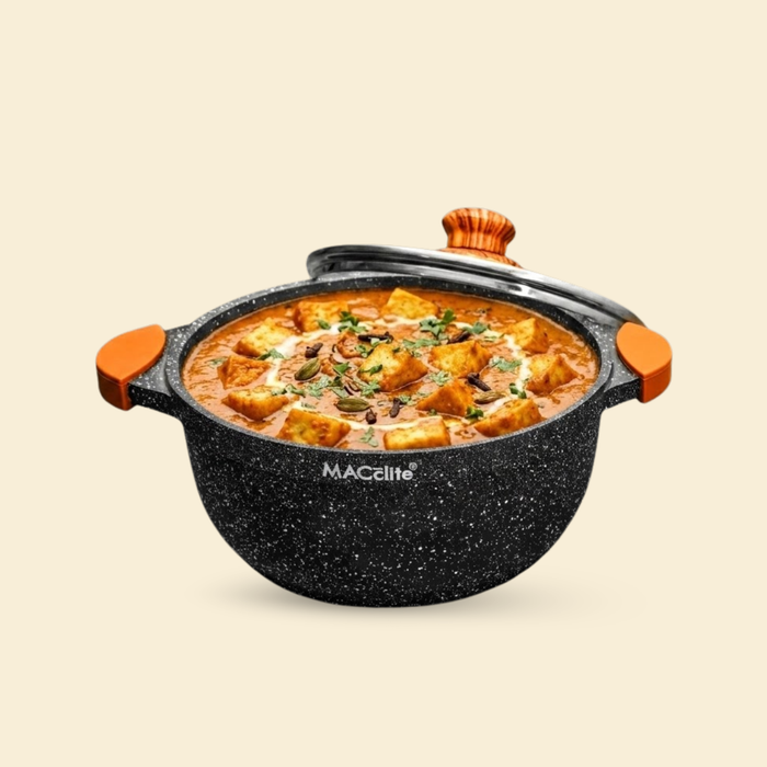 Hard Rock Die Cast Non Stick Casserole With Glass Lid 24cm Dia, 4.2 Liters, Induction Base