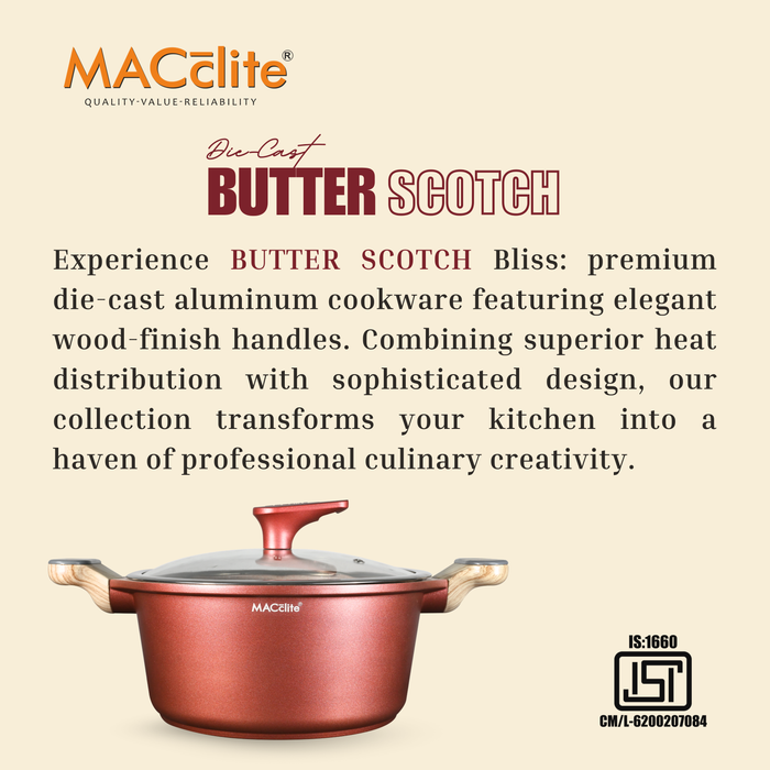 Butter Scotch Die Cast Non Stick Triumph Casserole With Glass Lid, Induction Base