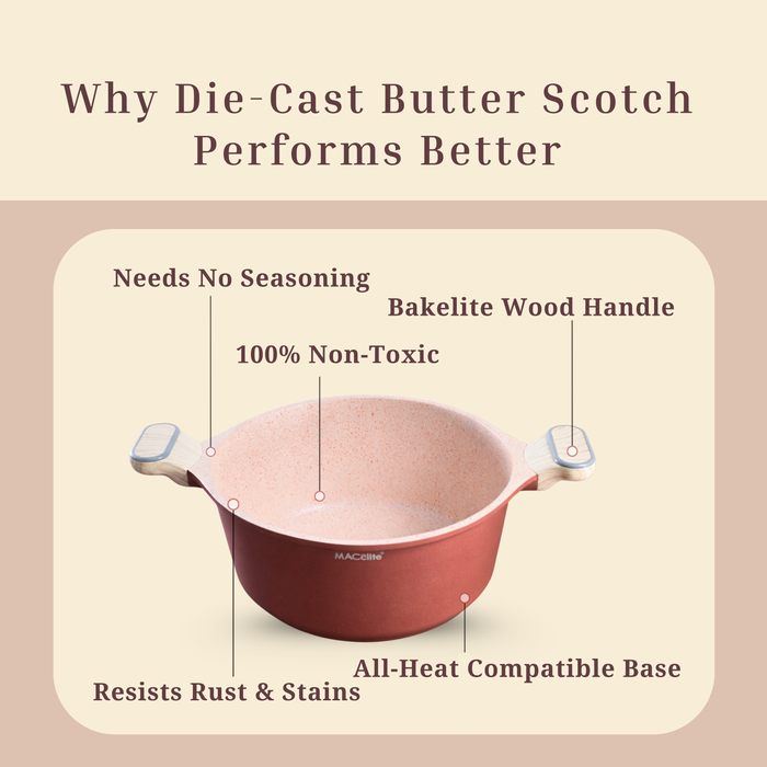 Butter Scotch Die Cast Non Stick Triumph Casserole With Glass Lid, Induction Base