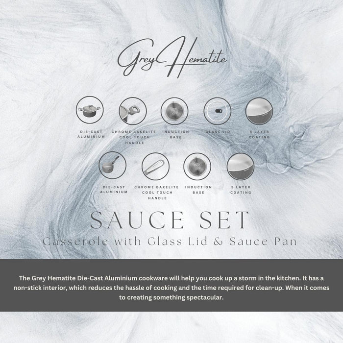 Grey Hematite Non Stick Sauce Set, Set of 3 Pieces, Induction Base