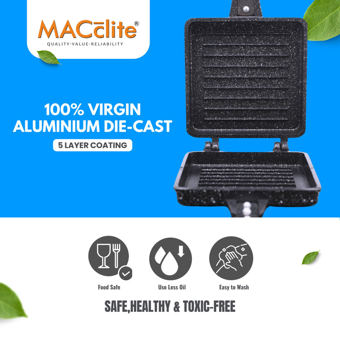 Hard Rock Non-Stick Die-Cast Big Grill Toaster – Effortless, Crispy Grilled Sandwiches