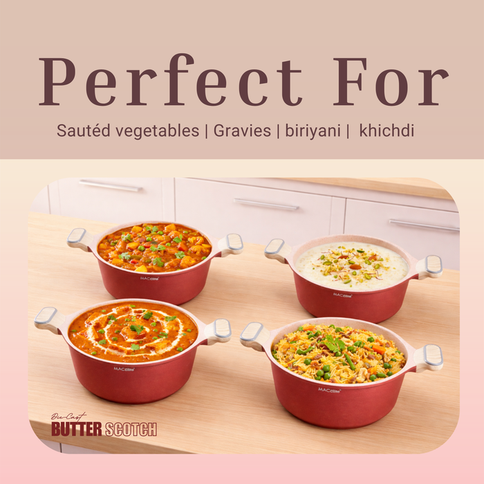 Butter Scotch Die Cast Non Stick Triumph Casserole With Glass Lid, Induction Base