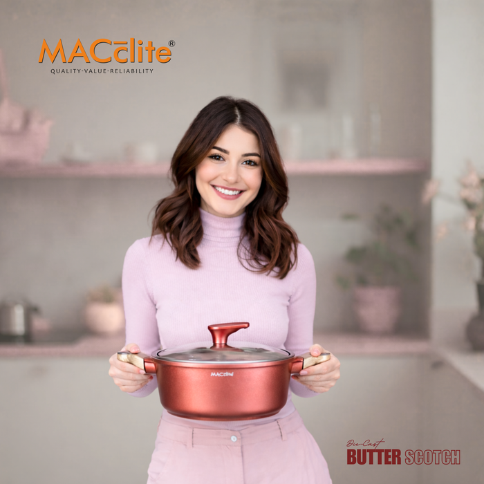 Butter Scotch Die Cast Non Stick Triumph Casserole With Glass Lid, Induction Base