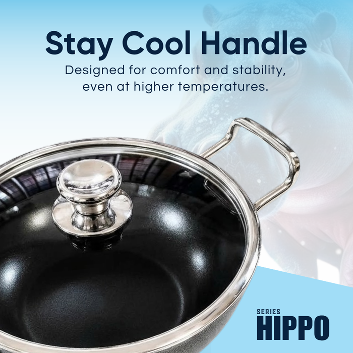 Hippo Reinforced Ceramic Non Stick Flat Base Kadai With Lid 24 cm