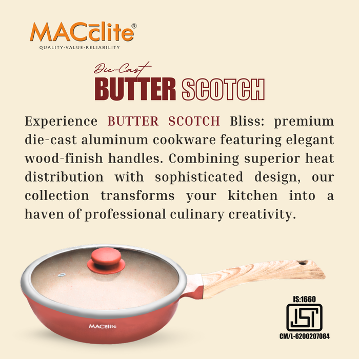 Butter Scotch Die Cast Non Stick Fry Pan with Glass Lid, Induction Base
