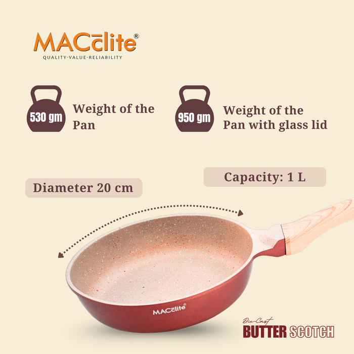 Butter Scotch Die Cast Non Stick Fry Pan with Glass Lid, Induction Base