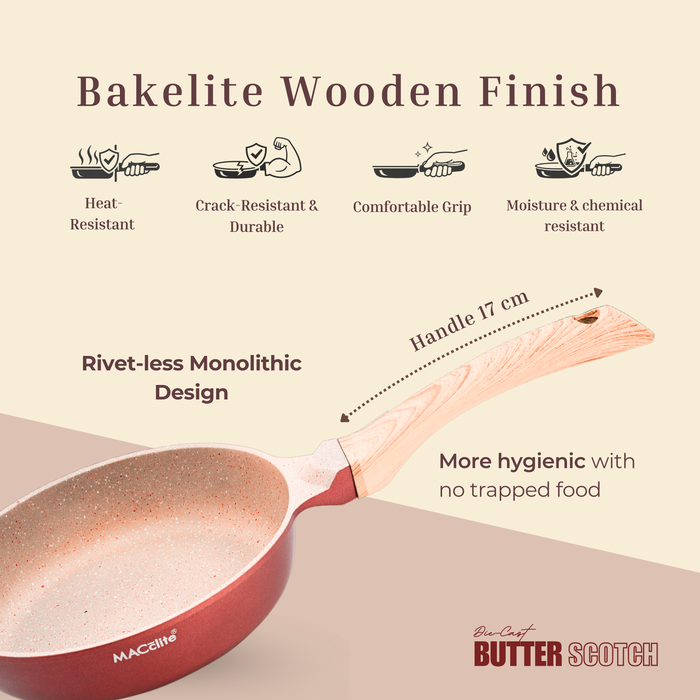 Butter Scotch Die Cast Non Stick Fry Pan with Glass Lid, Induction Base