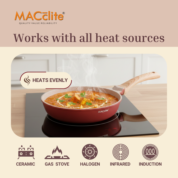 Butter Scotch Die Cast Non Stick Fry Pan with Glass Lid, Induction Base
