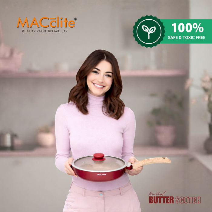 Butter Scotch Die Cast Non Stick Fry Pan with Glass Lid, Induction Base