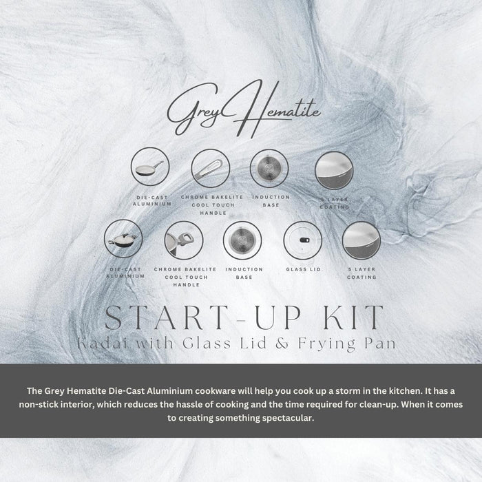 Grey Hematite Non Stick Start Up Kit, Set of 3 Pieces, Induction Base