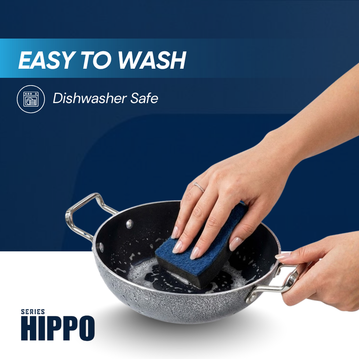 Hippo Reinforced Ceramic Non Stick Round Base Kadai With Lid 24 cm